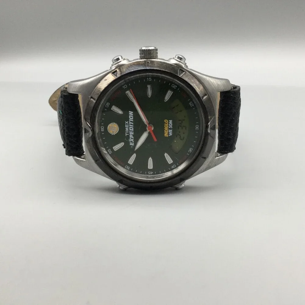 Timex Expedition Watch Men Indiglo 37mm Green Dial Analog Digital New Battery - Picture 6 of 15